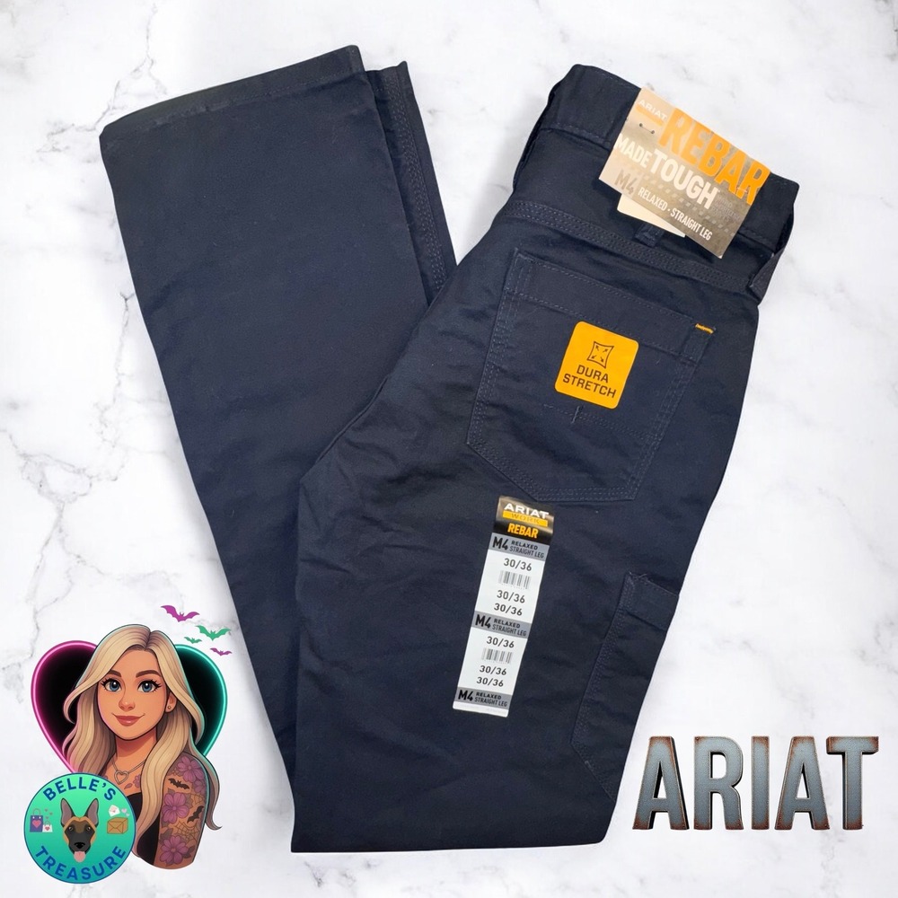 ARIAT Men's 30x36 M4 Relaxed Straight Leg Dura Stretch Work‎ Pants Navy Canvas
